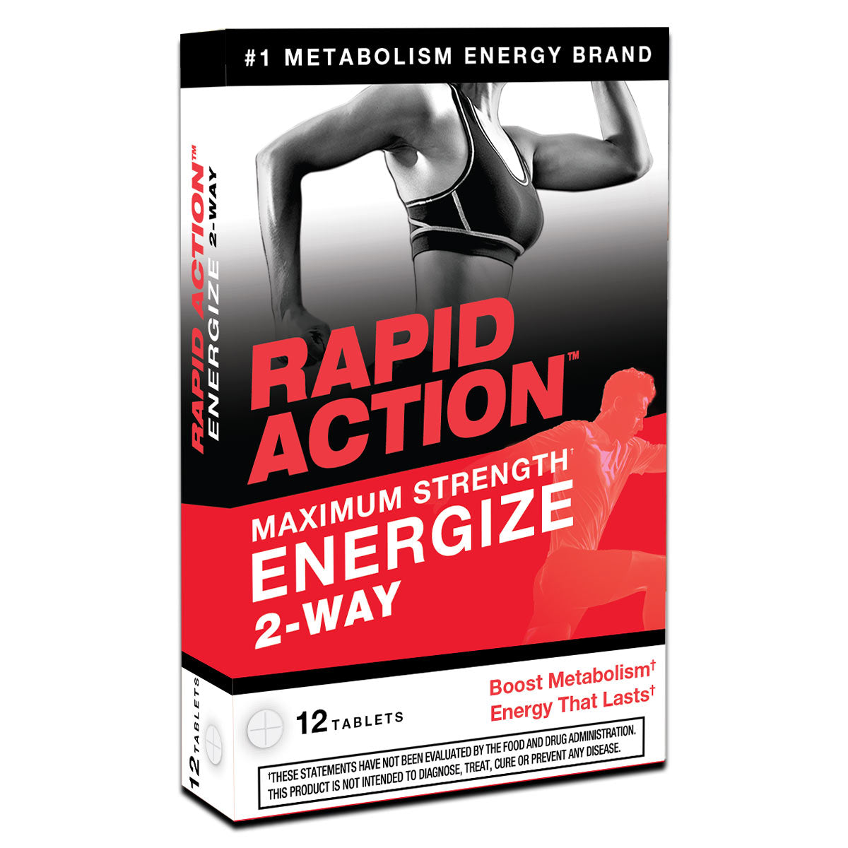 Rapid Action ENERGIZE 2-Way Energy Pills Maximum Strength - Boost Metabolism (12 Tabs)