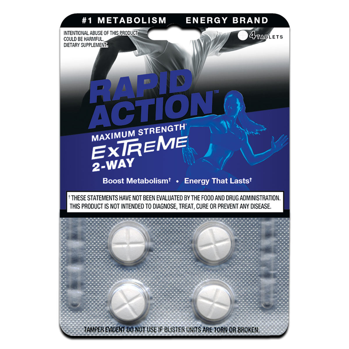Rapid Action EXTREME 2-Way Maximum Strength Energy Pills - Boost Metabolism (4 Tabs) 10-772-4CT